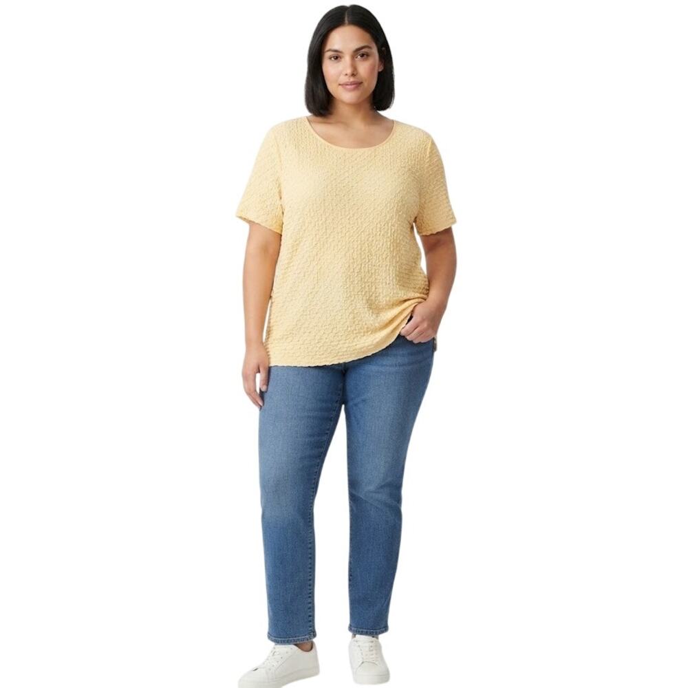 WHITE STAG Textured Short Sleeves Yellow Layering Plus Size 4X
